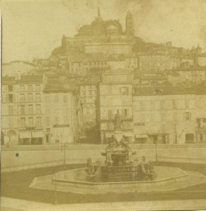 France Auvergne Le Puy fountain Old Half-Stereo Photo 1865