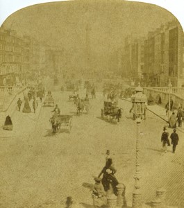 Ireland Dublin busy street Old Half-Stereo Photo 1865
