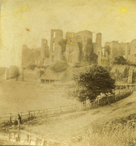 UK Kenilworth Castle from the Tilt Yard bridge Old Half-Stereo Photo 1865