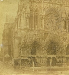 France Reims Cathedral portail Old Half-Stereo Photo 1865