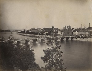 Switzerland Basel panorama bridges Rhine Old Photo Sommer 1890