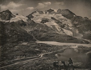 Suisse Hospice Bernina & Glacier de Cambrena Cambrenagletscher Ancienne Photo Schroeder 1890