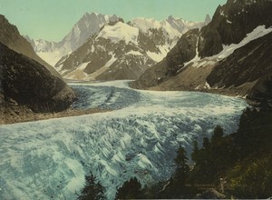 France Chamonix Mer de Glace Glacier Ancienne Photo Colorisée Schroeder 1890