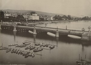 Switzerland Zurich Quaibrücke bridge river Limmat Old Photo Schroeder 1890