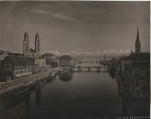 Switzerland Zurich panorama of Alps Mountains Old Photo Schroeder 1890
