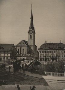 Switzerland Zurich Münsterbrucke bridge Tramway Old Photo Schroeder 1890