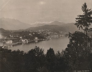 Suisse Lugano vue generale Lac Ancienne Photo Schroeder 1890