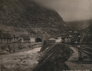 Switzerland Göschenen Gotthard Tunnel railway Old Photo Schroeder 1890