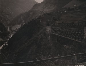 Switzerland near Amsteg Gotthard railway bridge Old Photo Schroeder 1890