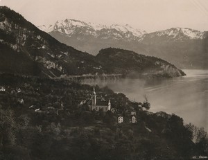 Switzerland Vitznau general view Lake Lucerne Old Photo Schroeder 1890