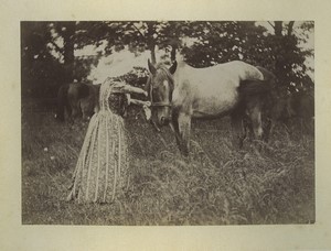 France Eure Bosgouet jardin du Chateau Dame et Cheval Ancienne Photo Dallemagne 1890