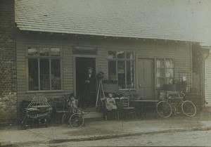 France Nord Furniture Shop front Shopkeeper & 2 little girls Old Photo 1920