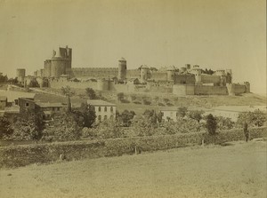 French Carcassonne Panorama Citadel medieval fortress Old Photo 1875