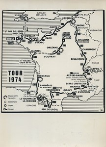 France photo of map of 1974 Tour de France cycling