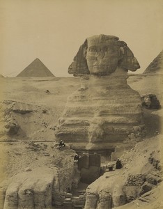 Egypte Sphinx de Gizeh en cours d'excavation Pyramides Ancienne Photo 1880