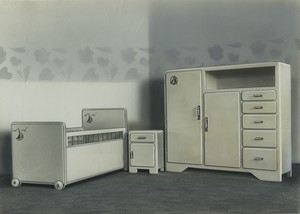 France Art Deco Nursery bedroom Furniture Christiane Old Photo retouched 1930's