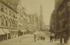Allemagne Augsbourg scene de rue animee Perlachturm Ancienne Photo Studio 1890
