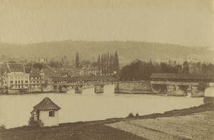 Switzerland Aargau Rheinfelden Rhine Covered bridge Rheinbrücke Old Photo 1890