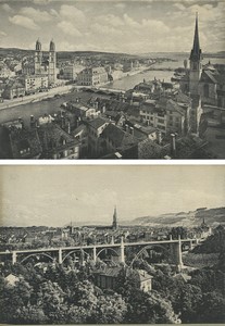 Switzerland Zurich Panorama & Bern Panorama Bridge Old Studio Photo 1890