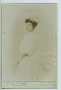 Actrice de Theatre Opera? Beau chapeau Ancienne carte cabinet Fleury-Borde 1890