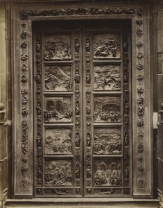Italy Florence Baptistery Battistero Ghiberti Bronze Door Old Photo Alinari 1880