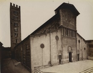 Italy Lucca San Frediano Basilica Façade Campanile Old Photo Alinari 1880