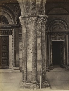 Italy Lucca Cathedral San Martino Facade Column close up Old Photo Alinari 1880
