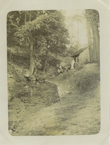 France Group on nature walk in woods forest stream Shelter Snapshot Photo 1912