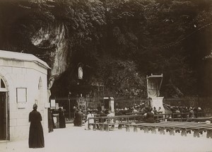 France Lourdes Sanctuary Grotto & Family posing by House 2 old Photos 1900