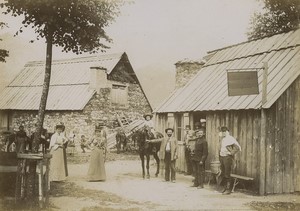 France Spain Border Bossòst Street & Child riding Mule 2 old Photos 1900