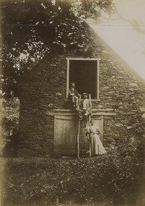 France Pyrenees Group posing by Stone barn & Lac d'Oo Lake 2 old Photos 1900