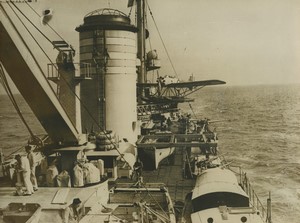 France Brittany Cruiser Tourville catapulting Seaplane Old Photo 1934