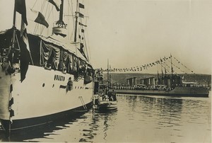 Flotte Italienne à Varna en Bulgarie Croiseur Quarto Ancienne Photo 1930