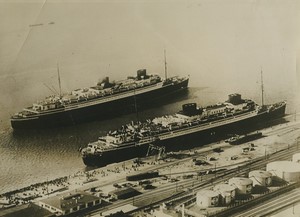 Germany Bremerhaven Ocean Liners Europa & Bremen Old Photo 1930's