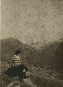 France Alps? Lady Hiker looking in the distance Old Pictorialist Photo 1910