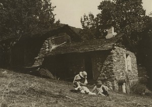 Switzerland France Alps? View Mountain Stone cottage Old Pictorialist Photo 1910