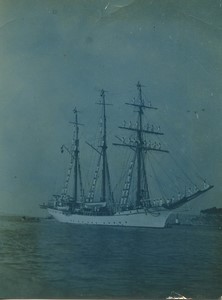 Yugoslavia sailboat Jadran arriving in Split? Croatia Old Photo tinted 1933