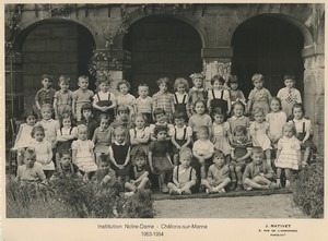 France Chalons sur Marne Intitution Notre Dame Groupe d'enfants tous nommes au dos Ancienne Photo 1953-1954