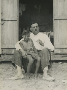 France Somme Crotoy Bay Father & Son Beach Hut Old Photo 1935