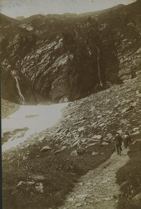 France Hiking in Pyrenées Mountains Waterfall Gavarnie? Old snapshot Photo 1900