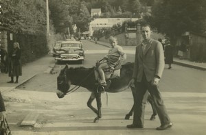France La Bourboule Child riding Donkey Automobile Buick Old snapshot Photo 1957