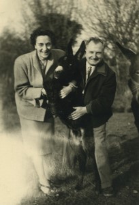 France Smiling Couple & Donkey Old snapshot Photo 1950