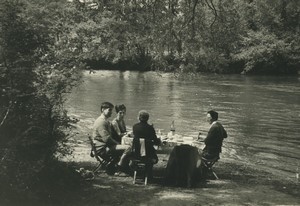 France Group Picnic on River banks Old snapshot Photo 1950