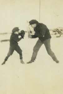 France sports boxing practive Father & Son? Old snapshot Photo 1950