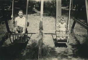 France Father & Child in rope-swing Play Game Old snapshot Photo 1949