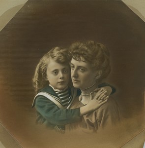 France Mother and child Portrait Old Studio Photo hand colored 1900
