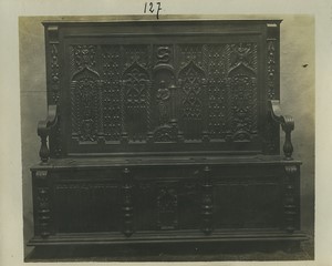 Belgique Bruxelles Meubles d'art Vander Voort vieux banc en bois dossier haut Ancienne Photo Studio 1910 #2