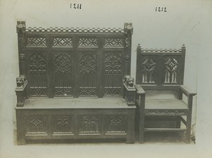 Belgique Bruxelles Meubles d'art Vander Voort vieux banc en bois dossier haut Fauteuil Ancienne Photo Studio 1910 #3