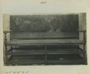 Belgique Bruxelles Meubles d'art Vander Voort vieux banc en bois tapisserie Ancienne Photo Studio 1910 #1