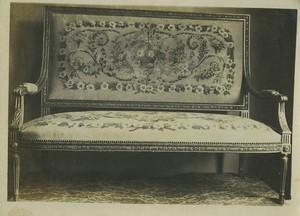 Belgique Bruxelles Meubles d'art Vander Voort vieux banc en bois tapisserie Ancienne Photo Studio 1910 #2